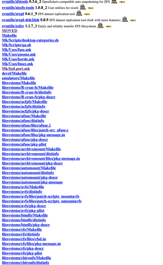 All the ports in the new category (filesystems) are showing up as non-ports.